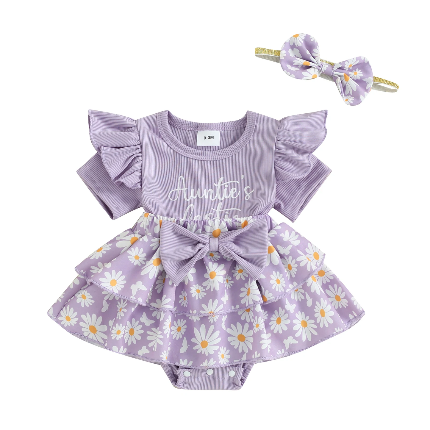 Auntie's Bestie - Fly Sleeve Romper Dress & Headband