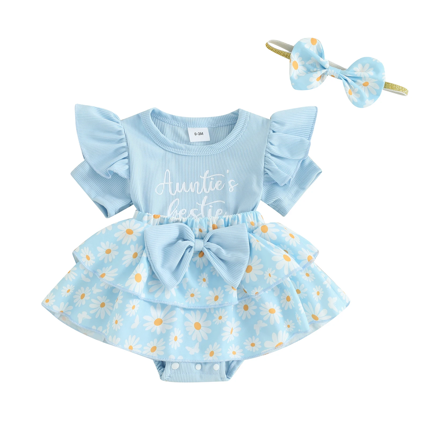 Auntie's Bestie - Fly Sleeve Romper Dress & Headband