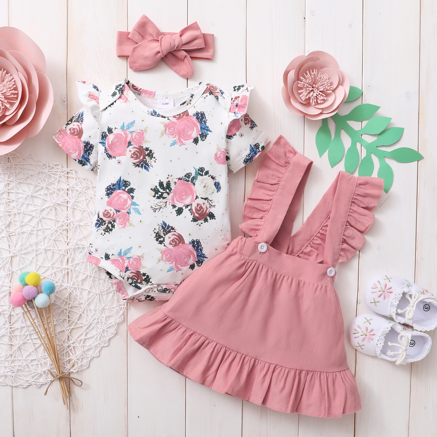 Joyful Summer - Floral Bodysuit, Suspender Skirt & Headband