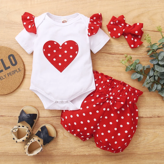 Lovely Girl - Red Polka Dot Bodysuit, Shorts & Headband